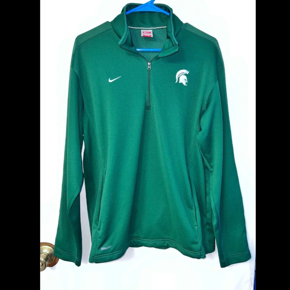 Men's Medium Nike Green Michigan State Spartan Quarter-Zip Thermal Pullover